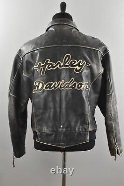 Genuine Harley Davidson Black Leather Motorcycle Jacket Large Regular