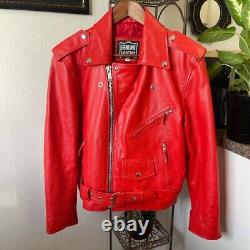 Genuine Leather Biker Jacket Orange