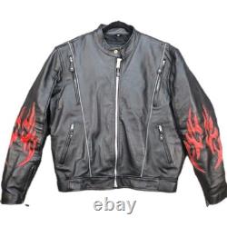 Genuine Leather Motorcycle Jacket WithFlames? Vented Mens Size 48 Zip Out Liner