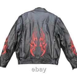Genuine Leather Motorcycle Jacket WithFlames? Vented Mens Size 48 Zip Out Liner
