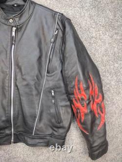Genuine Leather Motorcycle Jacket WithFlames? Vented Mens Size 48 Zip Out Liner