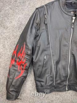 Genuine Leather Motorcycle Jacket WithFlames? Vented Mens Size 48 Zip Out Liner