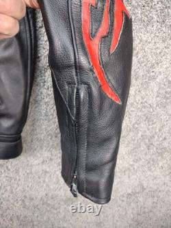 Genuine Leather Motorcycle Jacket WithFlames? Vented Mens Size 48 Zip Out Liner