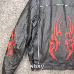 Genuine Leather Motorcycle Jacket WithFlames? Vented Mens Size 48 Zip Out Liner