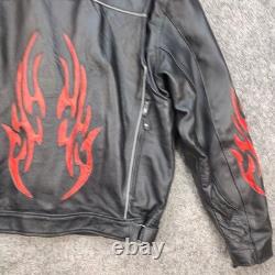 Genuine Leather Motorcycle Jacket WithFlames? Vented Mens Size 48 Zip Out Liner