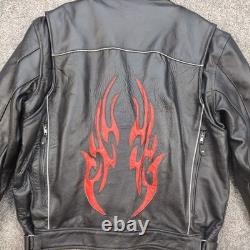 Genuine Leather Motorcycle Jacket WithFlames? Vented Mens Size 48 Zip Out Liner