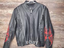 Genuine Leather Motorcycle Jacket With Flames? Vented Men's Size 48