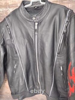 Genuine Leather Motorcycle Jacket With Flames? Vented Men's Size 48