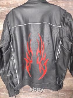Genuine Leather Motorcycle Jacket With Flames? Vented Men's Size 48