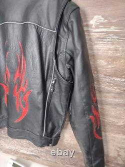 Genuine Leather Motorcycle Jacket With Flames? Vented Men's Size 48