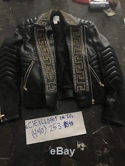 Gianni Versace Authentic HM Black Lambskin Studded Leather Biker Moto Jacket Med