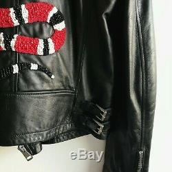 Gucci By Alessandro Michele Embroidered Leather Jacket Size 40 It Rrp$7100aud