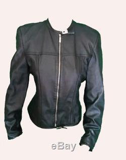 Gucci GG signature logo black lambskin leather jacket Sz 44 US 8 UK 10 Rt$2800