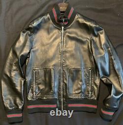 Gucci Leather Bomber Jacket Black Sz 56