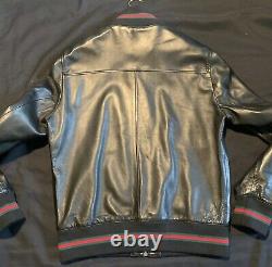 Gucci Leather Bomber Jacket Black Sz 56