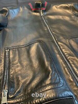 Gucci Leather Bomber Jacket Black Sz 56