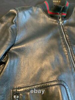 Gucci Leather Bomber Jacket Black Sz 56