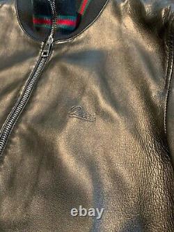 Gucci Leather Bomber Jacket Black Sz 56