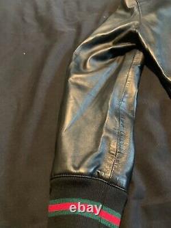 Gucci Leather Bomber Jacket Black Sz 56