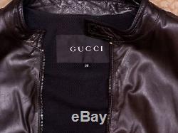 Gucci Mens Black Leather Motorcycle Bomber Jacket Size Large /42 $2875.00