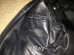 Gucci Mens Leather Motorcycle Jacket Black 46/36 S Small