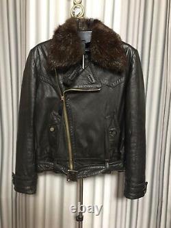Gucci by Tom Ford belted leather jacket with Fur Moto biker Bomber Size L