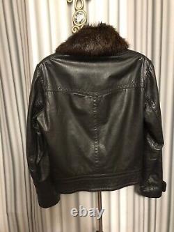 Gucci by Tom Ford belted leather jacket with Fur Moto biker Bomber Size L