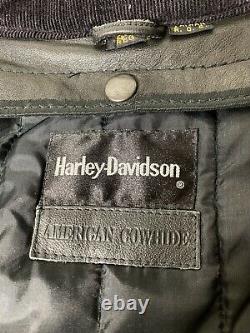 HARLEY DAVIDSON Black Motorcycle Jacket Thick Leather Snap in Lining Mens Sz 44R