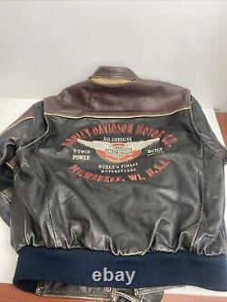 HARLEY DAVIDSON MOTOR CO. Genuine Leather Jacket Embroidered Mens M Medium