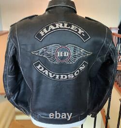 HARLEY DAVIDSON Men's LARGE Distressed Black Leather Jacket in Great Condition