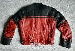 HARLEY DAVIDSON Red & Black Leather Racing Motorcycle Jacket Biker Coat Womens L