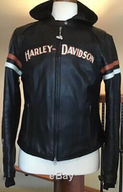 HARLEY DAVIDSON Womens L Vented Reflective 3 in 1 Leather Jacket Hoodie ...