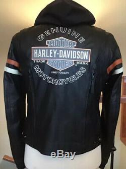 HARLEY DAVIDSON Womens L Vented Reflective 3 in 1 Leather Jacket Hoodie Liner