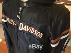 HARLEY DAVIDSON Womens L Vented Reflective 3 in 1 Leather Jacket Hoodie Liner