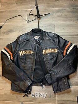 HARLEY DAVIDSON Womens Small Vented Reflective Leather Jacket Great Condition