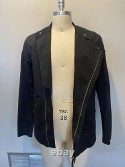 HELMUT LANG Black Cotton Moto Biker Asymmetrical Jacket Coat Size S