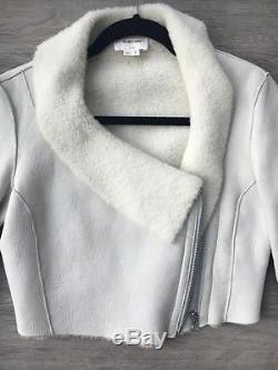 HELMUT LANG Lambskin Leather + Shearling Crop Moto Jacket White / Small S