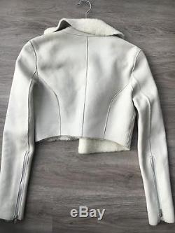 HELMUT LANG Lambskin Leather + Shearling Crop Moto Jacket White / Small S