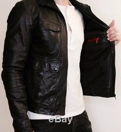 HUGO BOSS Mens Designer Black Biker Lamb Leather Jacket. SizeM (Red Label)