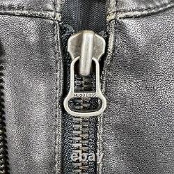 HUGO BOSS Patterned Leather Jacket Racing Style Black Full Zip Size Large