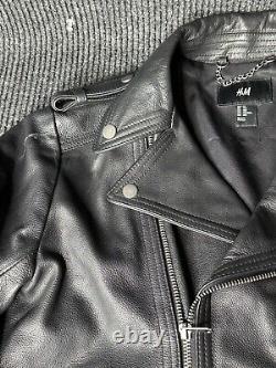 H&M Jacket Adult 40R Black Premium Line Leather Motorcycle Biker Coat Mens
