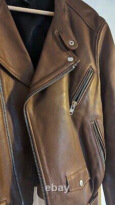 H&M Rare Brown Motorcycle Jacket Genuine Leather Slim 50
