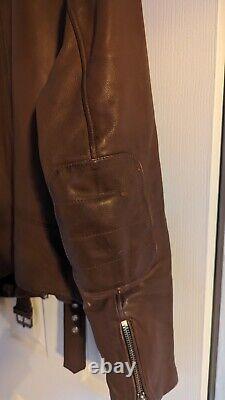 H&M Rare Brown Motorcycle Jacket Genuine Leather Slim 50