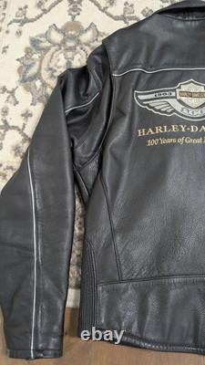 Harley Davidson 100 years Anniversary Black Leather Biker Jacket Mens M