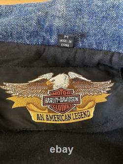 Harley Davidson Biker Blues Denim Jacket Vintage Rare Med with Leather Belt