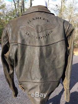 Harley Davidson Billings Brown Leather Jacket Men 2XL Distressed