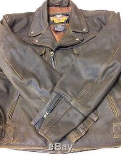 Harley Davidson Billings Brown Leather Jacket Men 2XL Distressed
