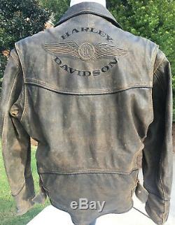 Harley Davidson Billings Brown Leather Jacket Mens XL Distressed