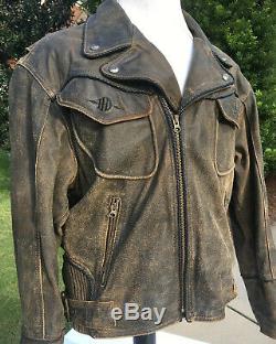 Harley Davidson Billings Brown Leather Jacket Mens XL Distressed