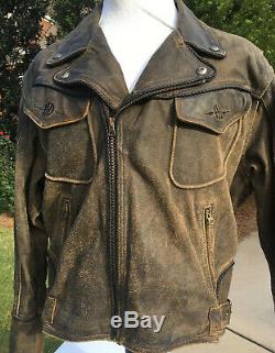 Harley Davidson Billings Brown Leather Jacket Mens XL Distressed